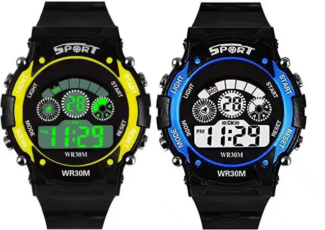 Digital Watch for Boys, Pack of 2 (Yellow & Blue)