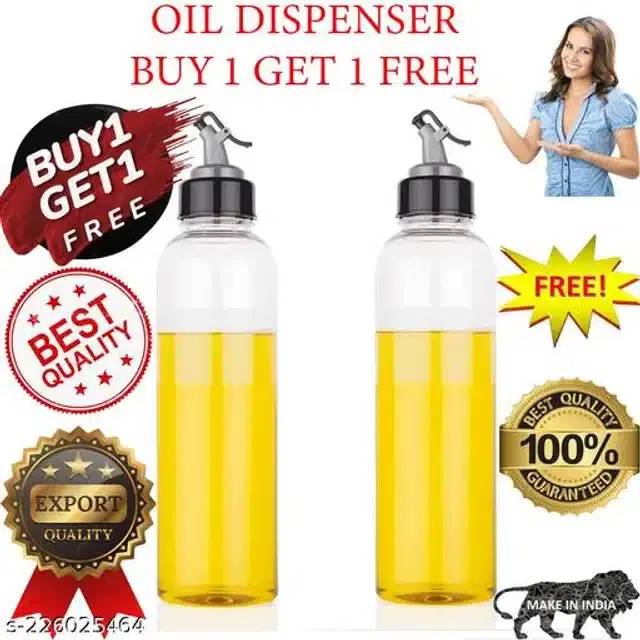 Plastic Oil Dispenser Bottle, Transparent, 1000 ml, Pack of 2