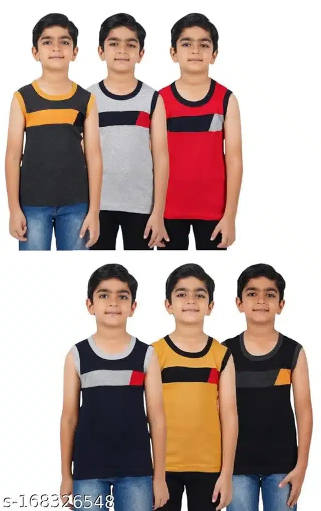 Cotton Vest for Boys, Pack of 6 (Multicolor, 3-4 Years)