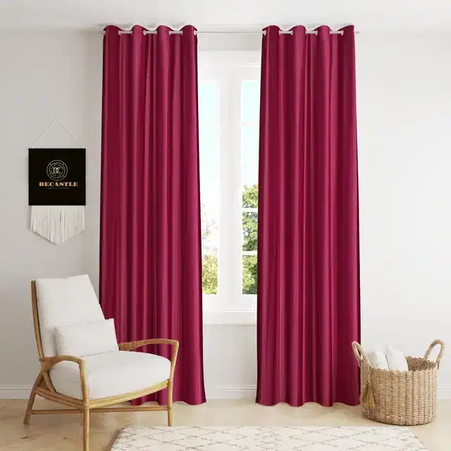 Polyester Curtains for Window & Door, Wine, 5 feet, Pack of 2
