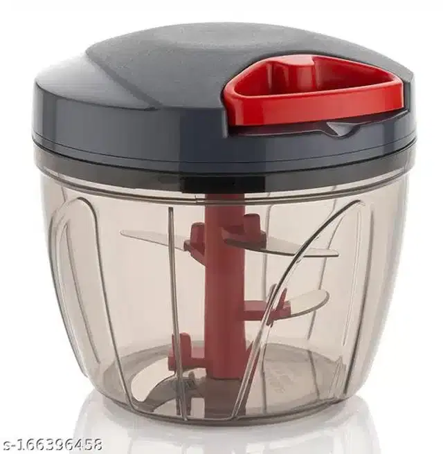 Plastic Manual Chopper, Dark Grey & Transparent, 900 ml