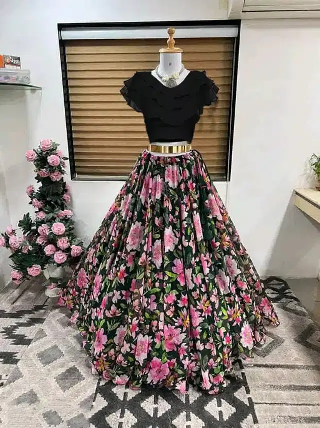 Ready to Wear Lehenga Choli for Women (Black, S)