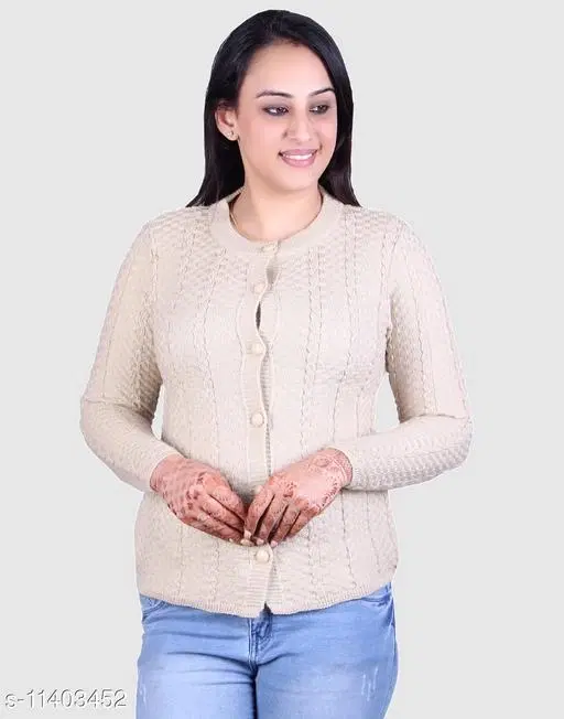 Acrylic Solid Sweater for Women (Cream, M)