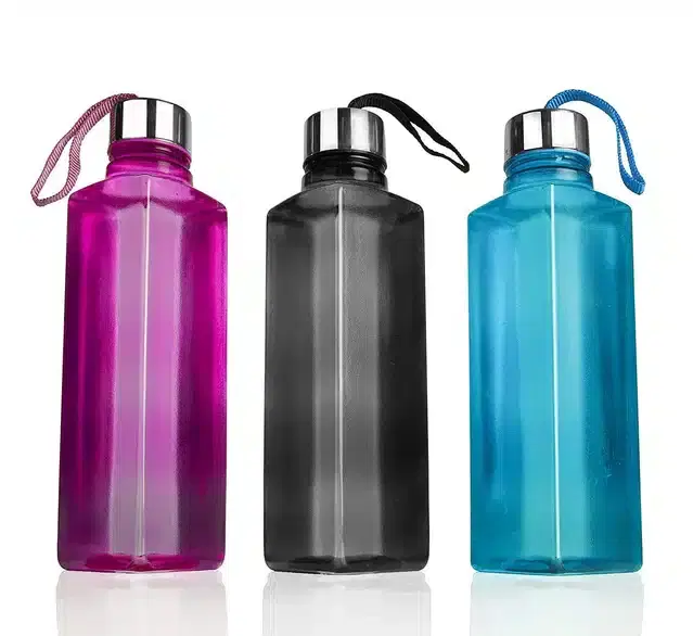 Plastic Water Bottle Set, Pack of 3, 1000 ml, Multicolor