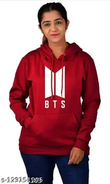Women's Trendy Regular Fit BTS Printed Hoodie (Maroon, M) (PC-2)