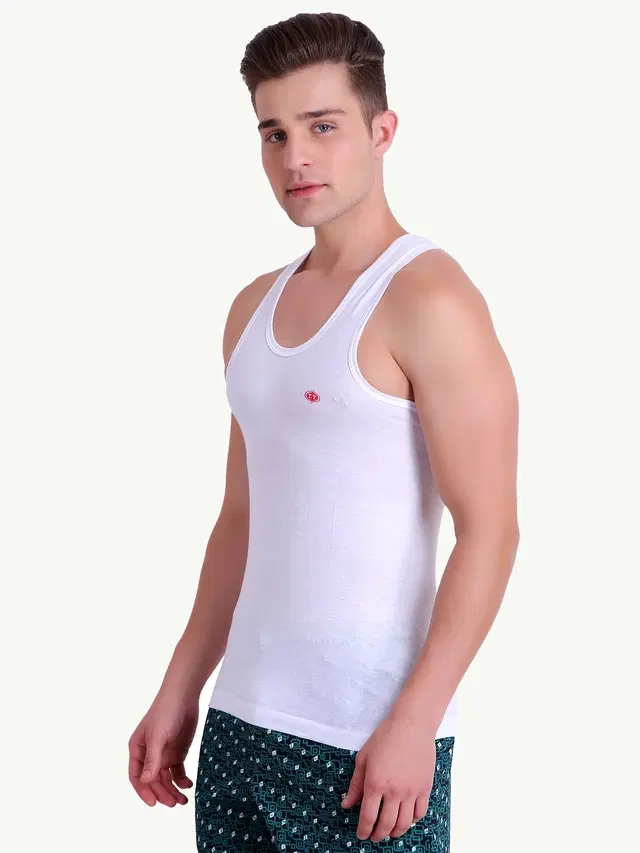 T.T. Titanic Cotton Solid Vest for Men, White (85 cm)