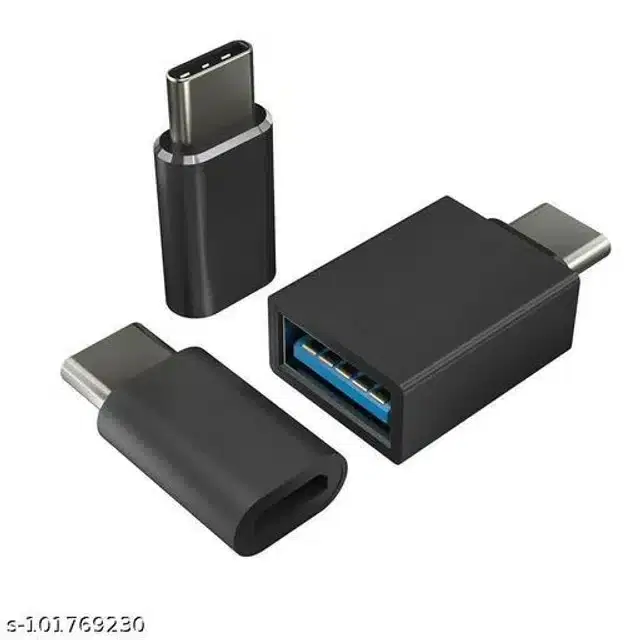 Type-C to Micro USB & Type C Adapter, Black, Set of 2