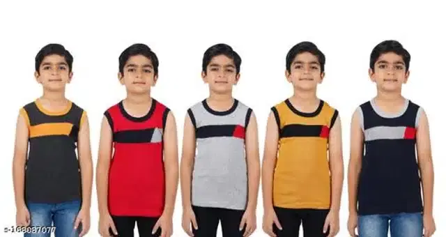 Cotton Vest for Boys, Pack of 5 (Multicolor, 3-4 Years)