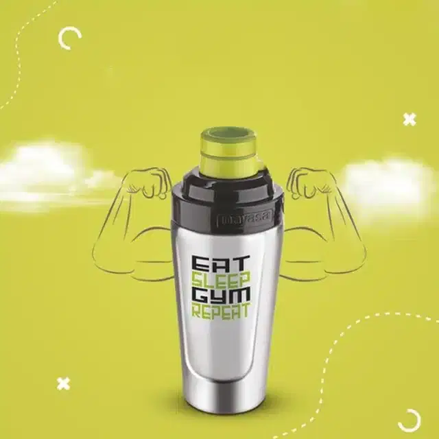 Gym Shaker Bottle for Men & Women, Olive & Silver, 900 ml