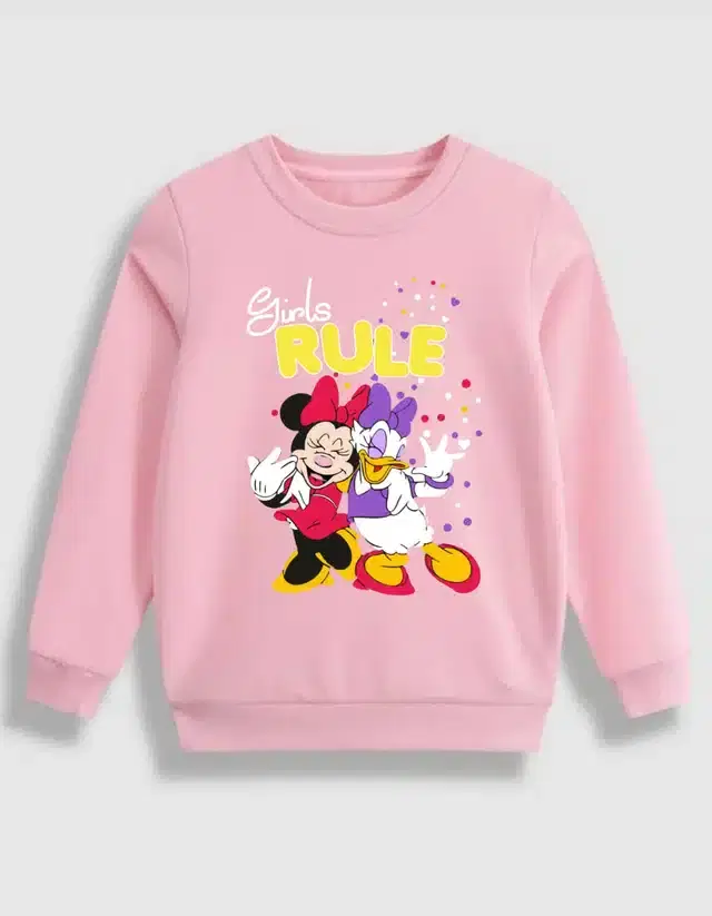 Fleece Printed Sweatshirt for Girls (Pink, 6-7 Years)