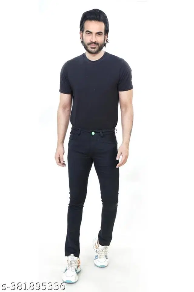 Denim Slim Fit Jeans for Men (Black, 28)