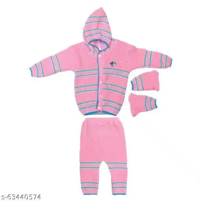Woolen Sweater & Pant with Socks & Cap for Kids (Multicolor, 0-3 Months)