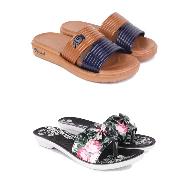 Combo of Sliders & Flats for Women, Set of 2 (Multicolor, 6)