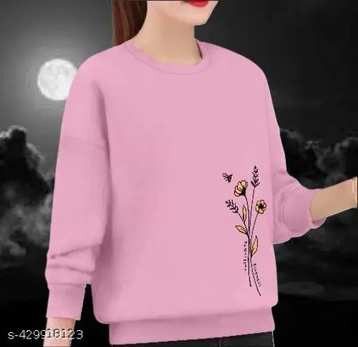 Cotton Printed Sweatshirt for Women (Pink, XS)