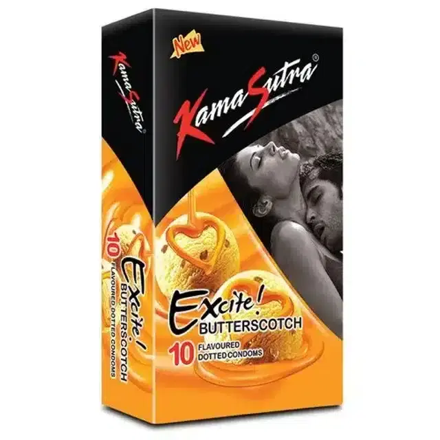 KamaSutra Excite Butterscotch Flavoured Condoms for Men, Pack of 10