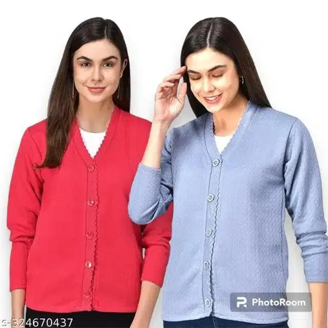 Woolen Solid Full Sleeves Sweater for Women, Pack of 2 (Coral & Sky Blue, Free Size)