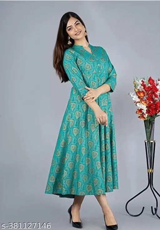 Women Embellished Viscose Rayon Anarkali Kurta, Aqua Blue (XL)