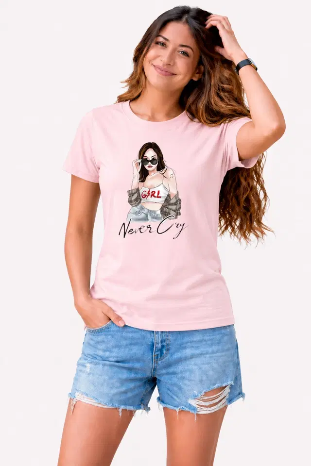 Casual Cotton Tshirts for Women (Pink, S)