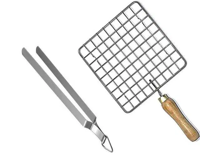 Roasting Net With Steel Tong Wire Roaster Square Roasting Steel, Silver 25 Cm, Set Of 2, S-16