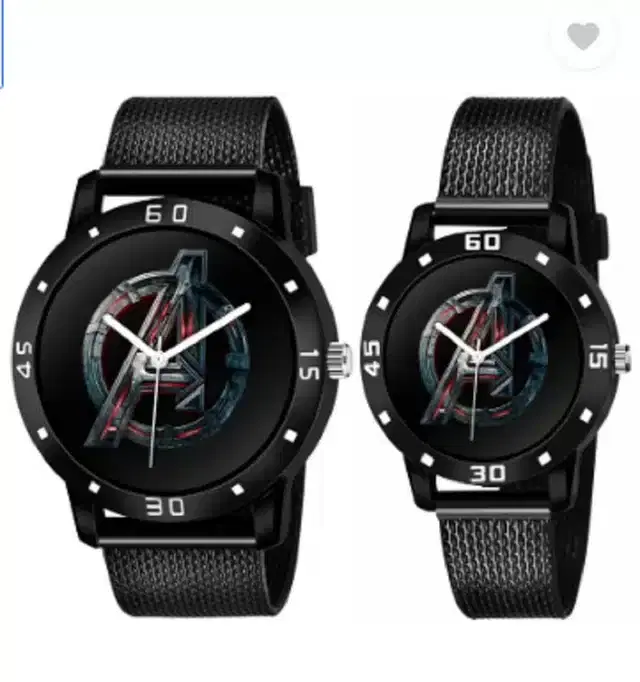 Couple Analog Watches, Pack of 2 (Black)