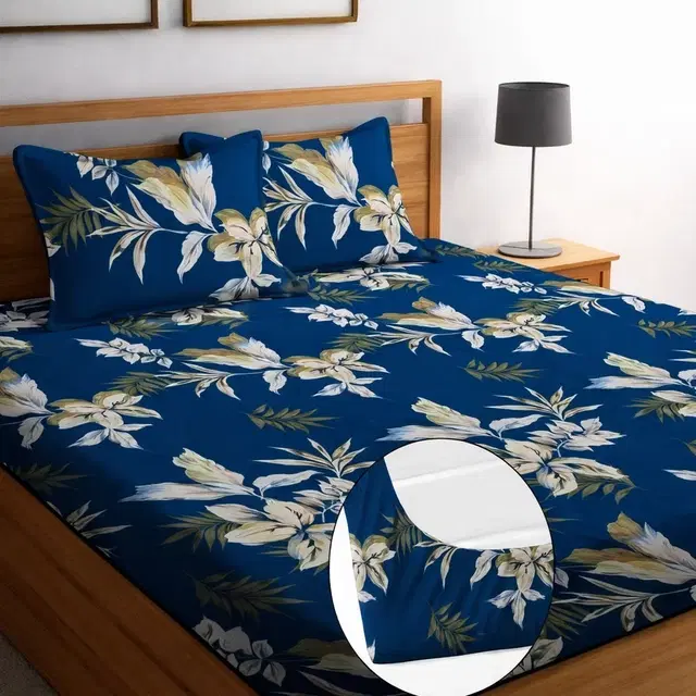 Microfibre Fitted Floal Bedsheet 78x72in Blue