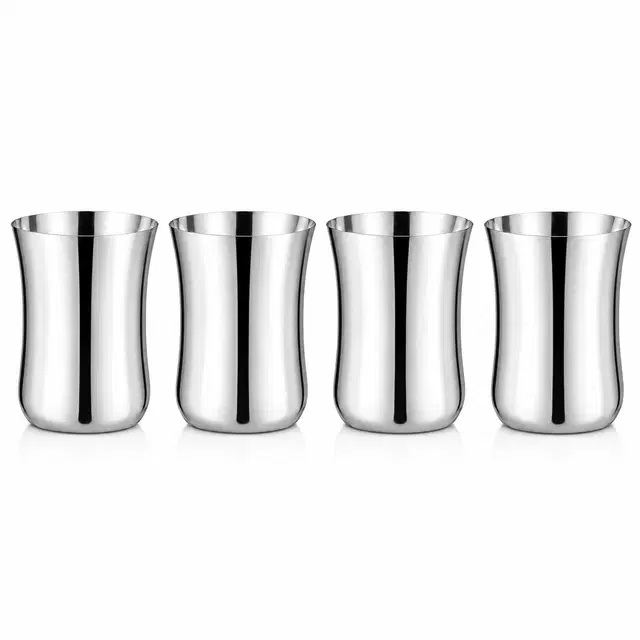 SimpleHome Steel Damru Glass 300 ml Combo Set of 4