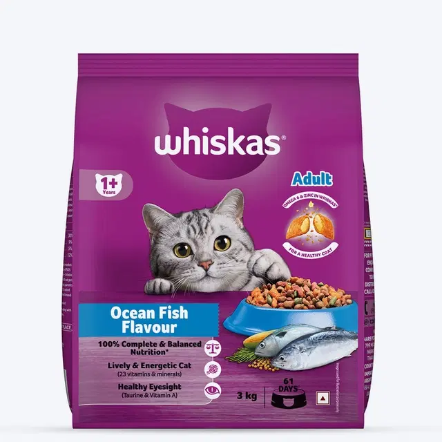 Whiskas Adult, +1 year Ocean Fish Flavour Dry Cat Food, 3 kg