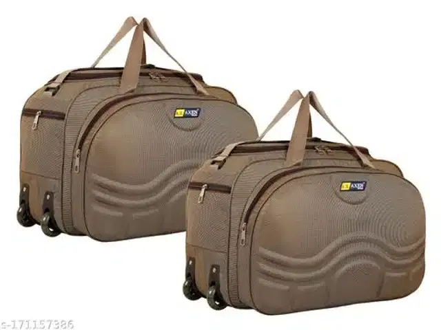 Polyester Trolley Duffel Bag for Men & Women, Brown, Pack of 2