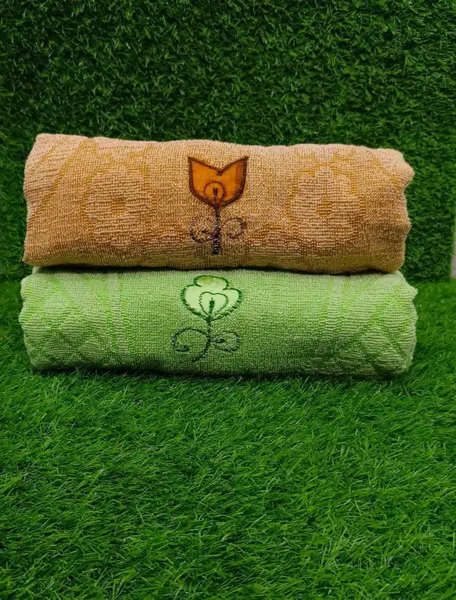 Bath Towel, Pack of 2, Brown & Green, 27x54 inches