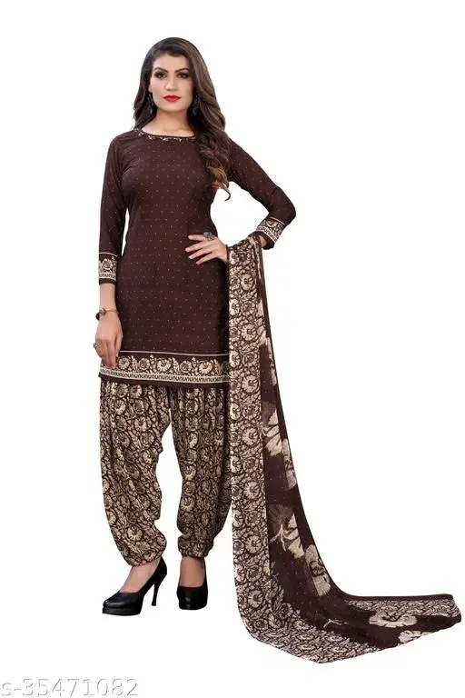 Crepe Printed Dress Material for Women (Brown, Un Stitched)