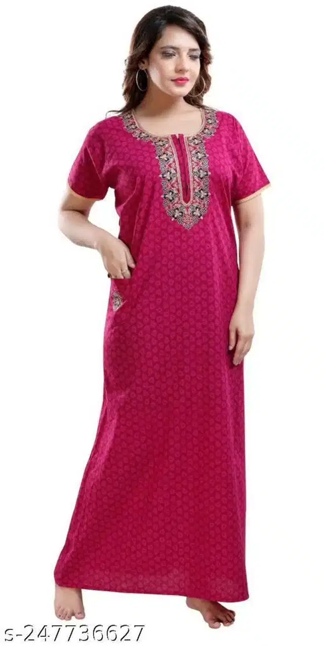 Cotton Printed Gown for Women (Pink, XXL)