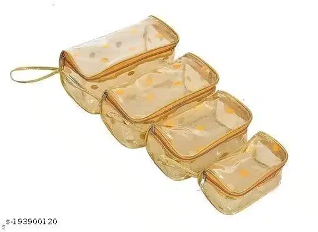 PVC Multipurpose Storage Pouch, Beige, Set of 4