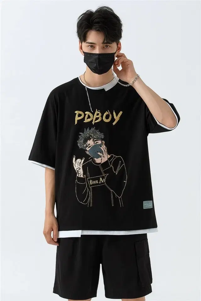 Half Sleeves Printed T-Shirt for Men (Black,M)