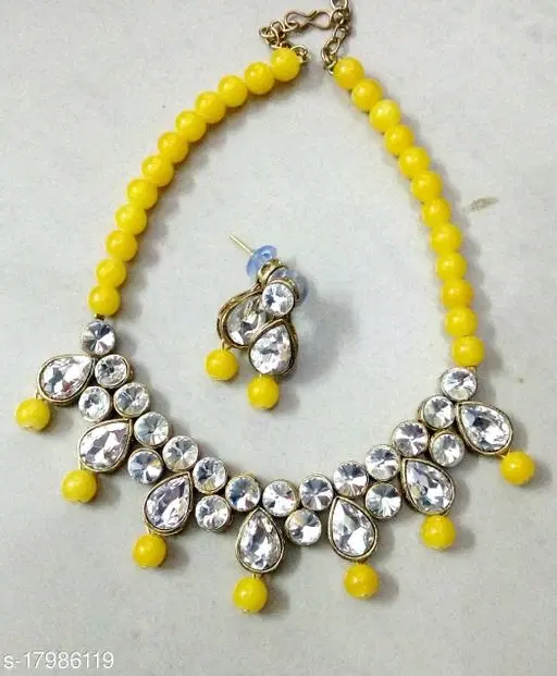 Beautiful Kundan Necklace Set for Women & Girls, Yellow