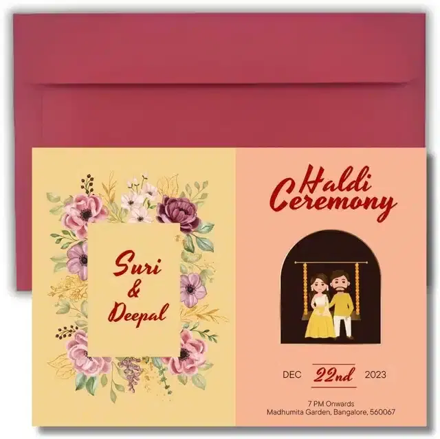 Haldi Ceremony Greetings with Envelope, Multicolor