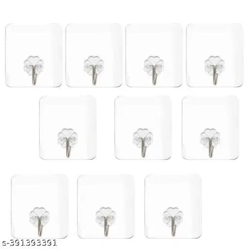 Amaze Weal 10 Pcs Self Adhesive Plastic Wall Hooks, Transparent, Set of 1