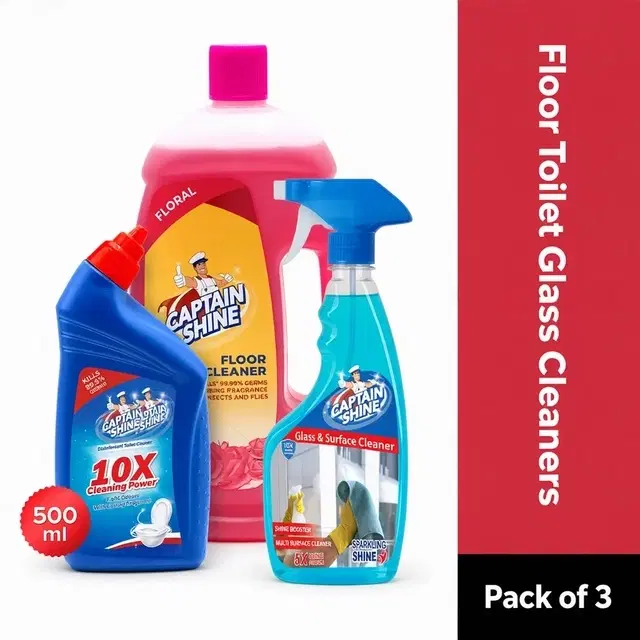 Captain Shine Floor Cleaner 1 L (Floral) + Captain Shine Toilet Cleaner 500 ml + Captain Shine Glass Cleaner 500 ml