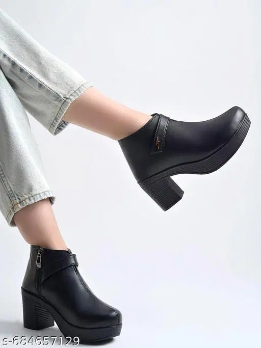 Shoetopia Synthetic Heeled Boots Black (IND-3)