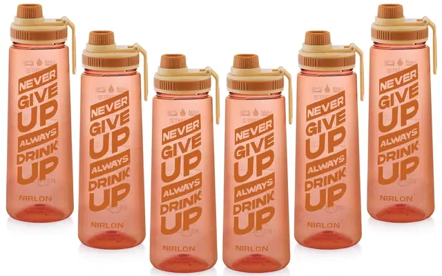 Nirlon Clear Sip Motivational Fitness Sport Water Bottle 800Ml Set Of 6 & Time Maker, Leak-Proof, Bpa-Free, Toxin Free Plastic Drink Bottle Design For Unisex At Gym, School, Office ( Brown )