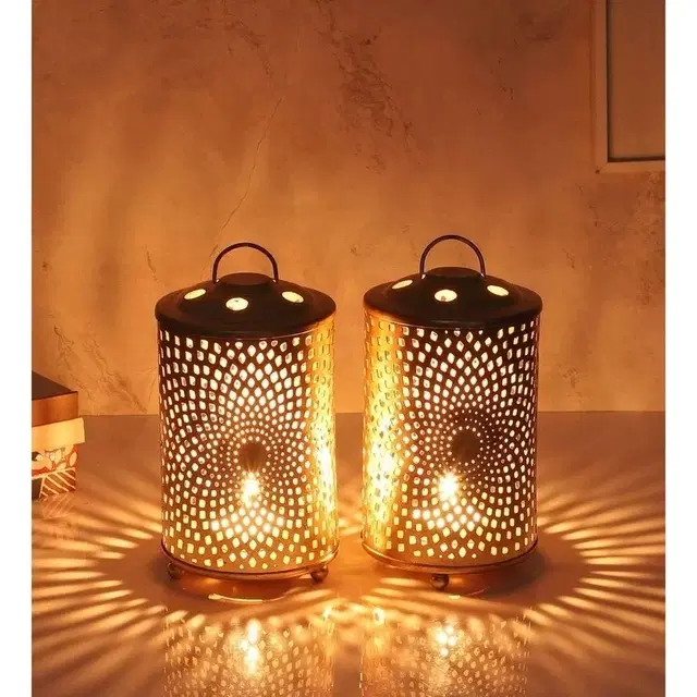 Decorative Lanterns Set Of 2 Candle Holders For Home Decor Diwali Festival Lighting And Living Room 19x16.5x10cm