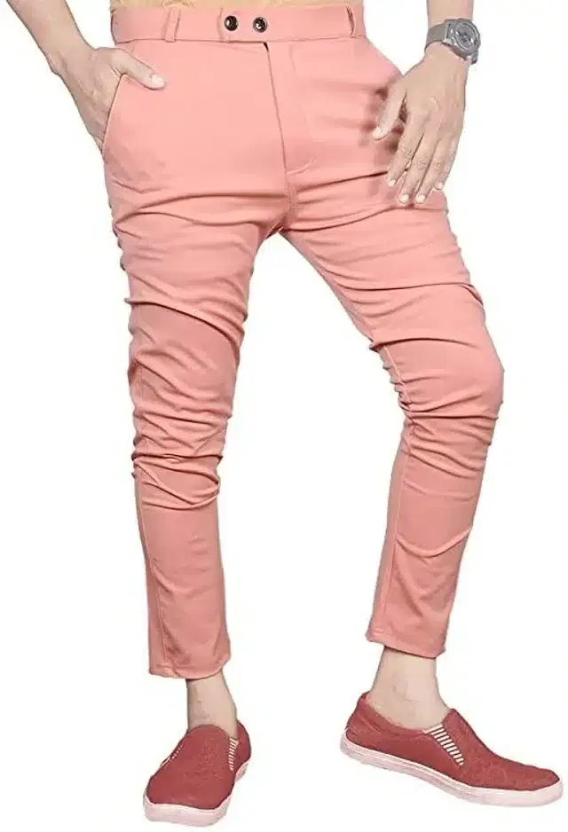 Lycra Blend Trouser for Men (Peach, 28)
