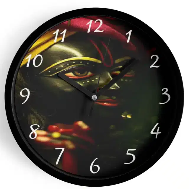 Analog Lord Krishna Wall Clock for Home, Black, 7 Inches