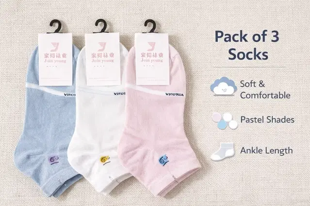 Printed Ankle Length Cotton Socks for Women ,Multicolor, Set of 3