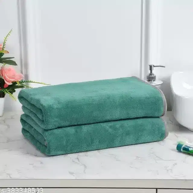 Cotton High Absorbent Bath Towels, Pack of 2, Green, 70x140 cm