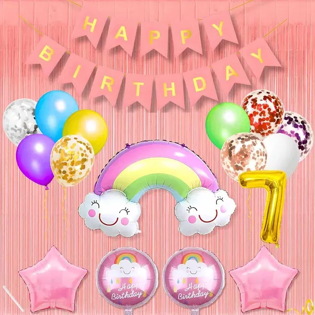 Colorful Rainbow Theme 7th Birthday Decoration Kit for Kids (Multicolor)Pcs Of 20 ,(Set Of 1)