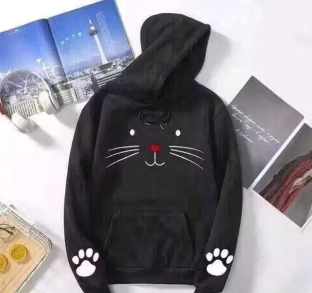 Women's Animal print Hoodie, Black (XL)