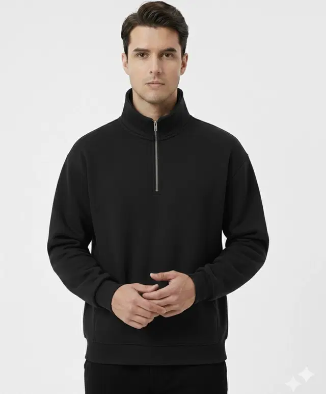 Fleece Solid Sweatshirt for Men, Black (S)