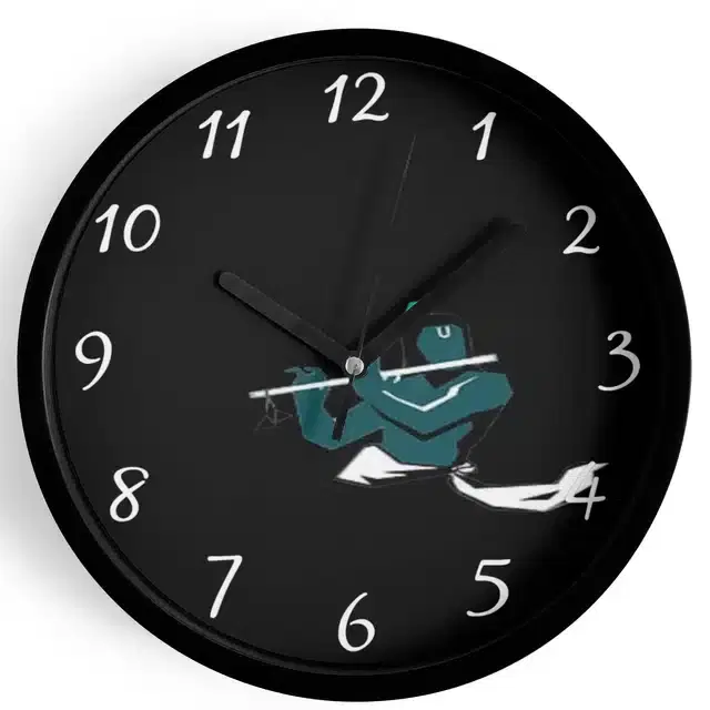 Analog Lord Krishna Wall Clock for Home, Black, 7 Inches