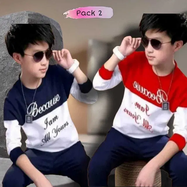 Cotton Blend Printed T-shirt for Boys, Red & Blue , Pack of 2 (8-9 Years)