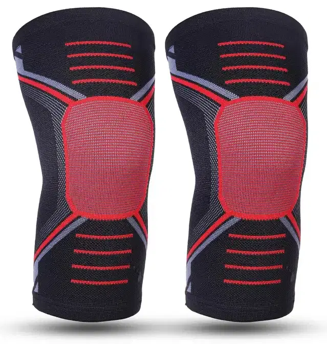 Cotton Elastic Pain Relief Knee Support Sleeves, Red
